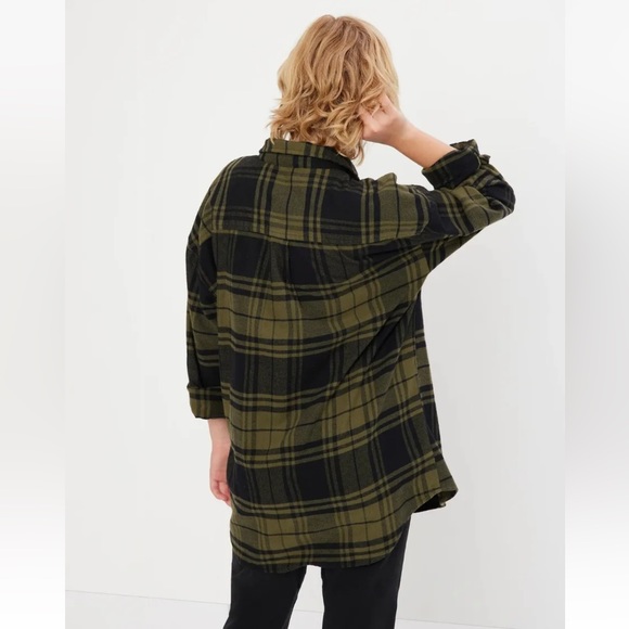 Gap Kids Teen 100% Organic Cotton Flannel Button Up Shirt Green Plaid Large 10 - Picture 2 of 6